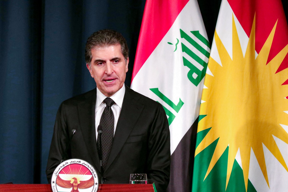 Nechirvan Barzani, President of Iraq’s autonomous Kurdistan Region, gives a joint press conference with France’s Foreign Minister in Arbil, the regional capital. (AFP file photo)