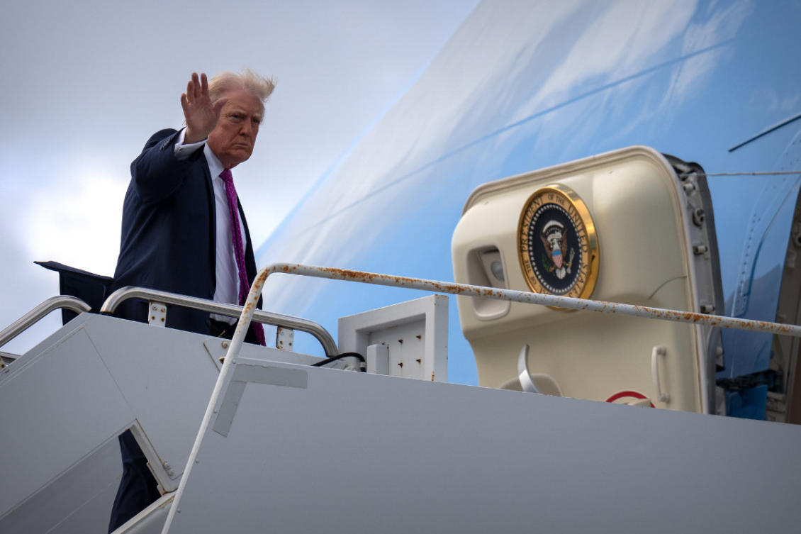 President Donald Trump waves as he boards Air Force One on March 29, 2026, at Palm Beach International Airport in West Palm Beach, Florid. (AP Photo)