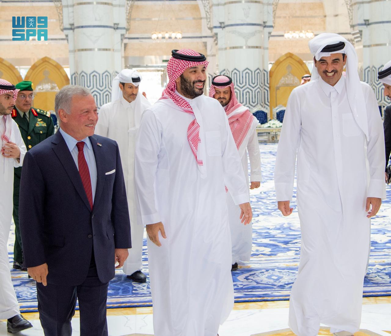 Leaders of Saudi Arabia, Qatar and Jordan discussed the repercussions of regional military escalation on Monday. (SPA)