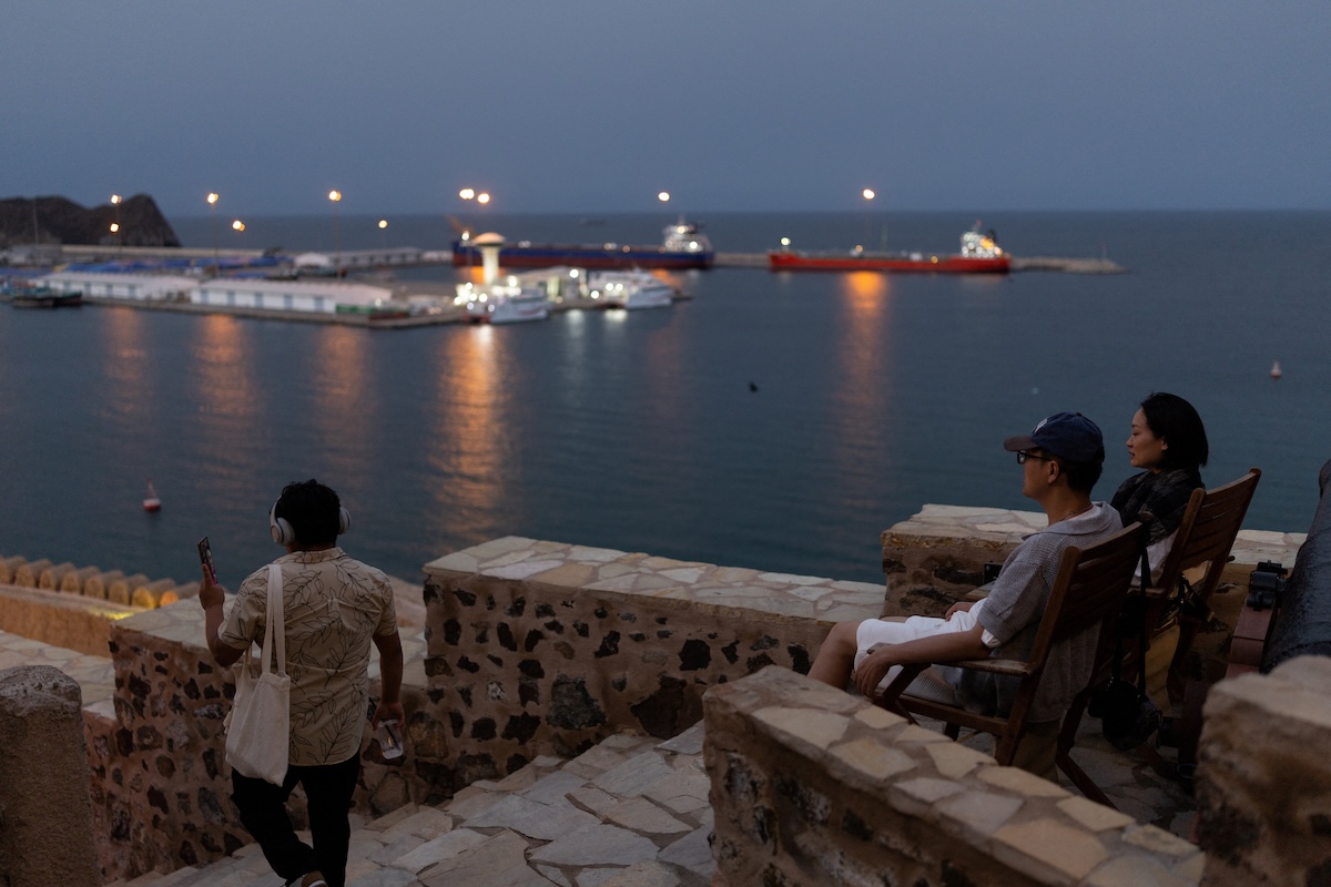 Above, vessels sit at anchor in Sultan Qaboos Port in Muscat, Oman on March 26, 2026 as Iran continues to restrict maritime traffic at the Strait of Hormuz. (Reuters)