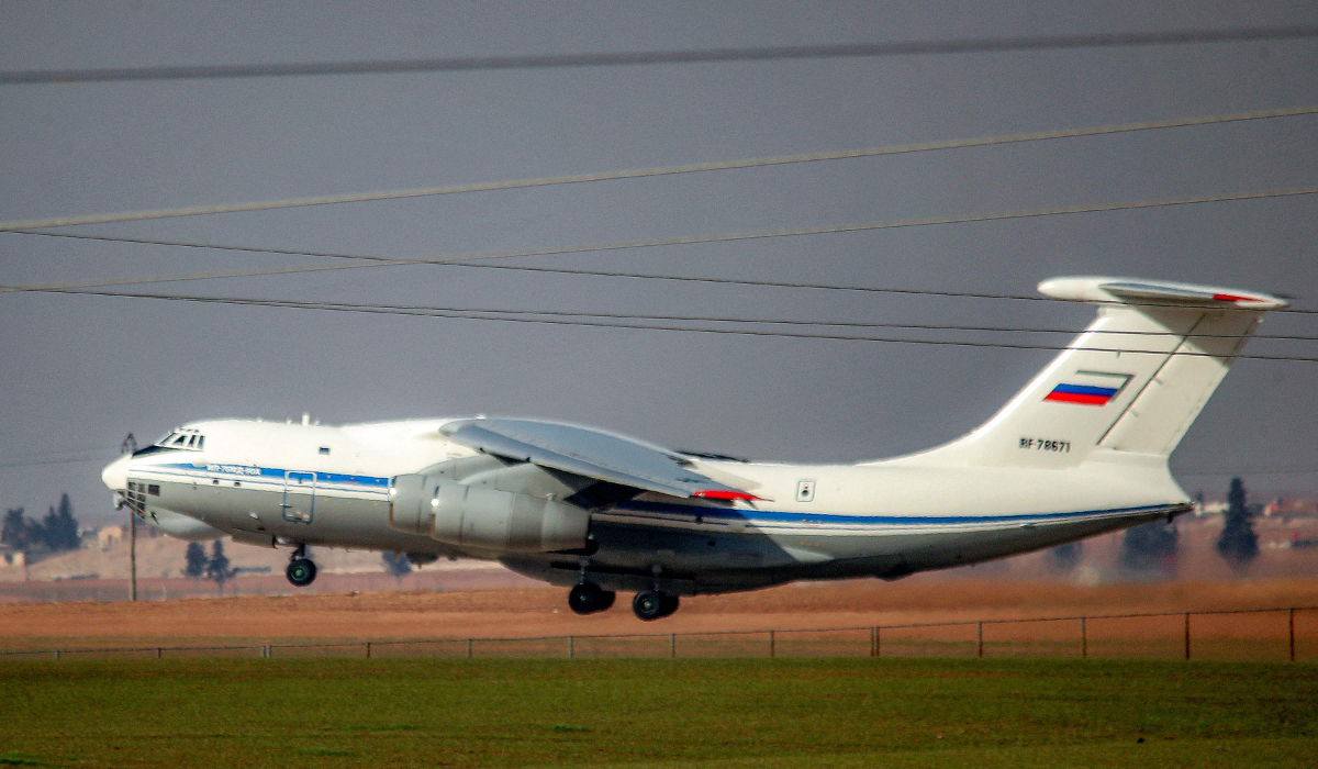A Russian military Ilyushin Il-76 strategic airlift aircraft takes off from Qamishli International Airport in northeastern Syria's Hasakah province on January 27, 2026. (AFP)