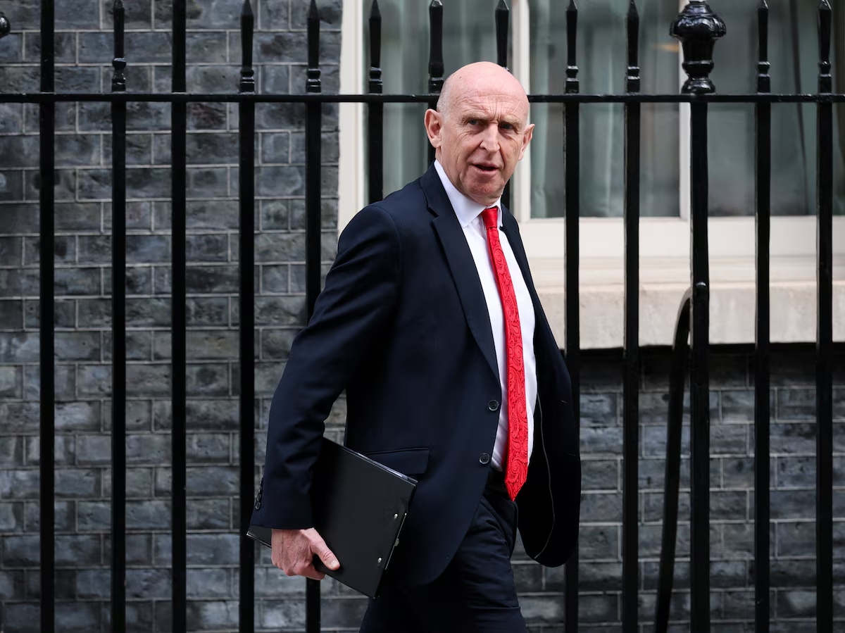 British Defence Secretary John Healey walks outside 10 Downing Street, on the day of a cabinet meeting, in London, Britain, March 17, 2026. (REUTERS)