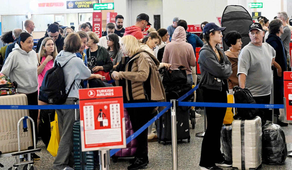 Foreign tourists who came to Bali to enjoy the scenic beauty of Indonesia’s resort island wait to return home amid flight disruptions at Ngurah Rai International Airport. (AFP)