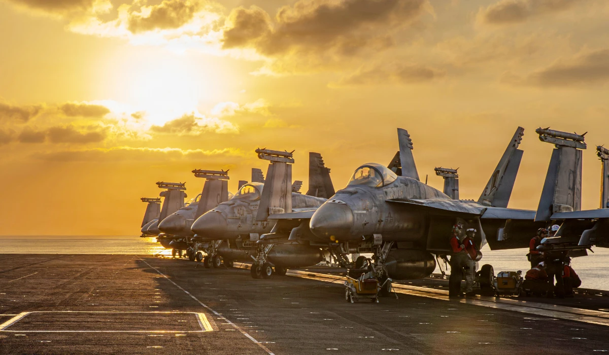 Aircraft on the flight deck of the USS Abraham Lincoln (CVN 72) that are operating in support of the war in Iran, on Tuesday, March 3, 2026. (U.S. Navy via AP)