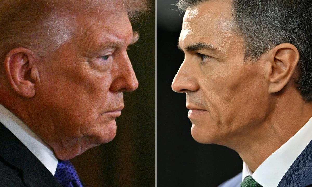 Donald Trump during a Medal of Honor ceremony in the White House, Mar. 2, 2026, and Pedro Sanchez after a meeting with Uruguay’s President Yamandu Orsi in Montevideo, July 22, 2025. (AFP)