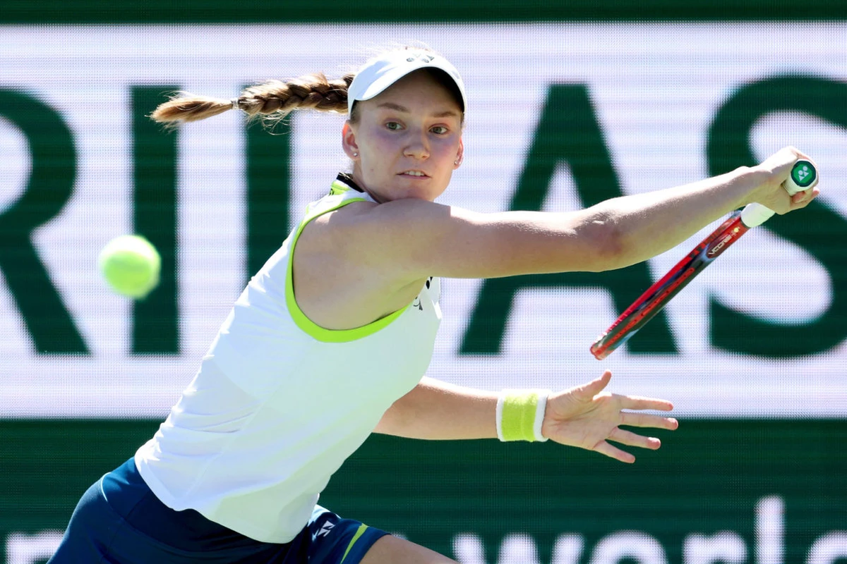 Elena Rybakina of Kazakhstan returns a shot to Hailey Baptiste of the United States during Day 4 of the BNP Paribas Open at the Indian Wells Tennis Garden on March 07, 2026 in Indian Wells, California. (AFP)