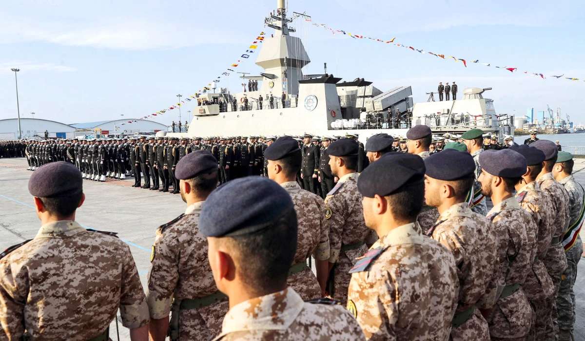 Iranian soldiers standing guard as they attend the inauguration ceremony of Iran's new warship 'Deylaman' at the port of Bandar Anzali on the Caspian sea. (AFP file photo)