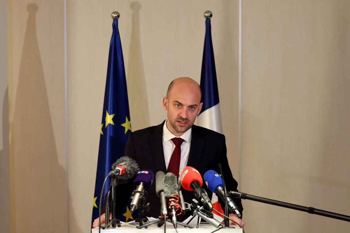 French Foreign Minister Jean-Noel Barrot addresses a press briefing at the Ben Gurion Airport in Lod, near Tel Aviv on Mar. 20, 2026. (AFP)
