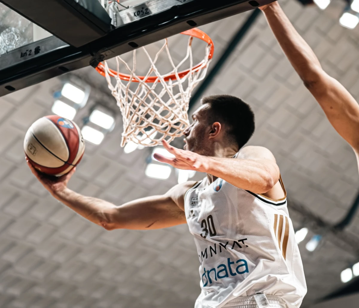 Filip Petrusev of Dubai Basketball in action during the 95-78 victory over Montenegrin side Buducnost VOLI. (Supplied)