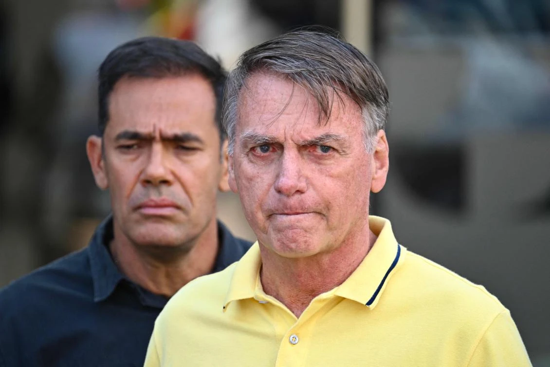 Former Brazilian President Jair Bolsonaro gestures after taking medical tests at DF Star hospital in Brasilia on Aug. 16, 2025. (AFP)