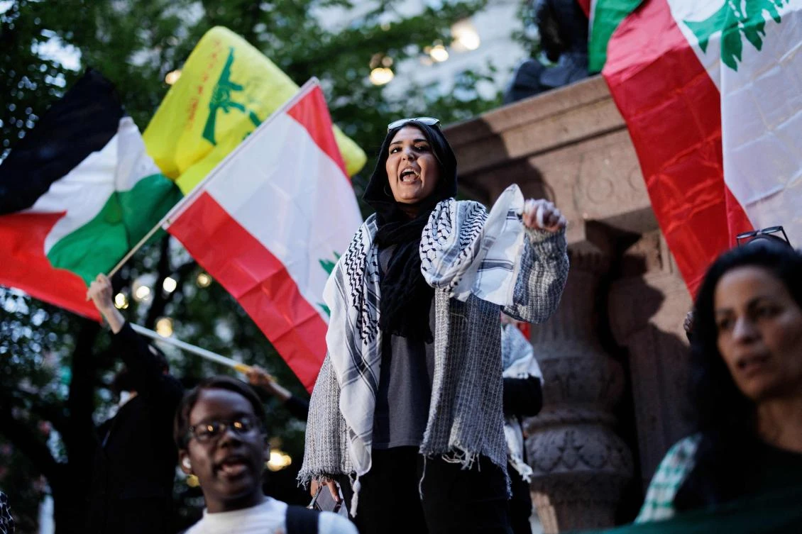 Nerdeen Kiswani speaks during a demonstration at Madison Square Park in New York in September 2024. The FBI has disrupted an imminent plot to assassinate her. (AFP/File)
