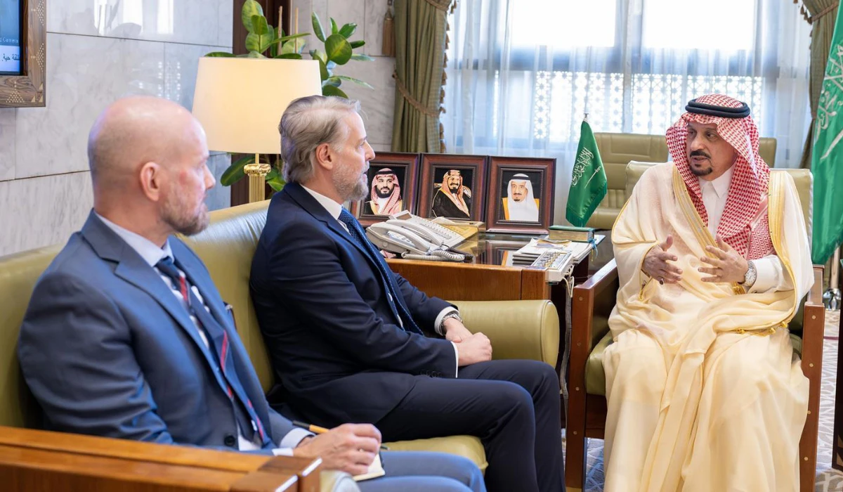 Prince Faisal bin Bandar (R) holds talks with Paulo Uchoa Ribeiro Filho in Riyadh. (Supplied)