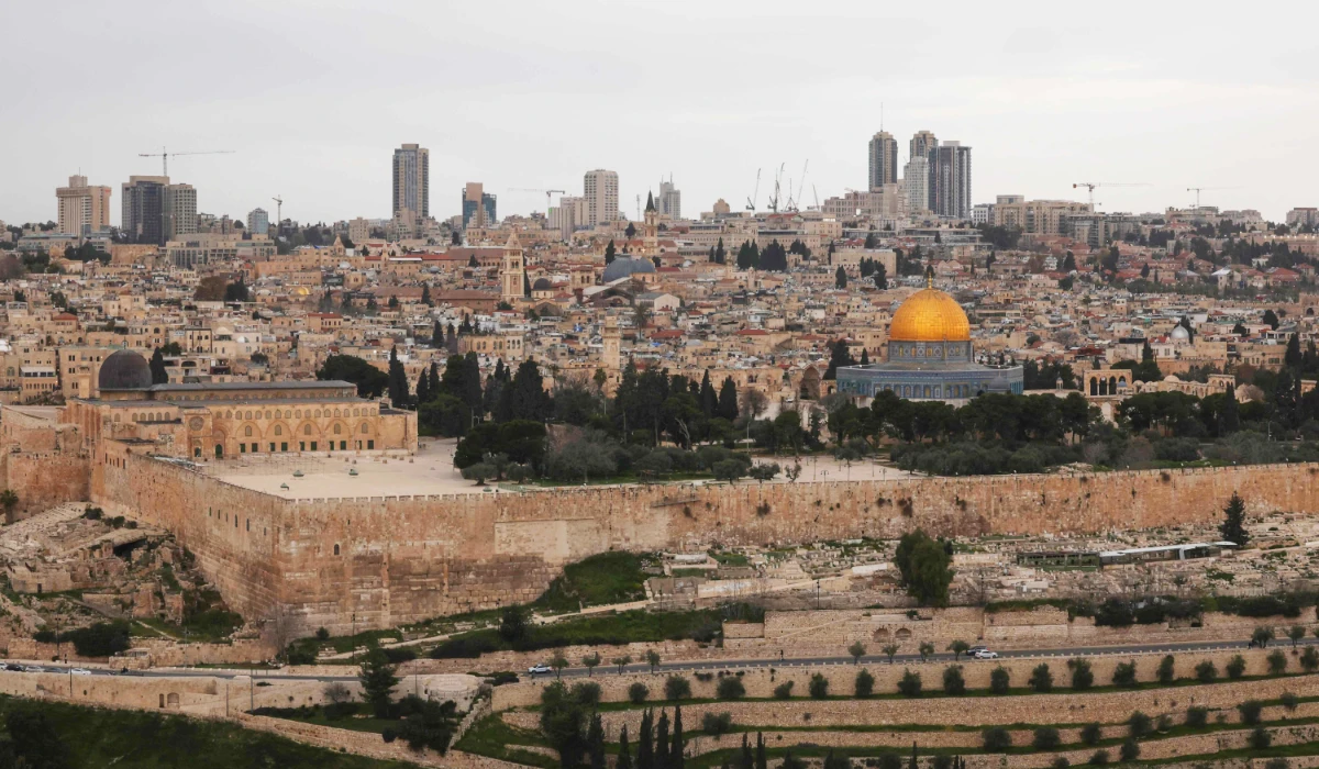 This picture shows a view of Jerusalem with an empty Al-Aqsa Mosque compound and its Dome of the Rock on March 18, 2026. (AFP)