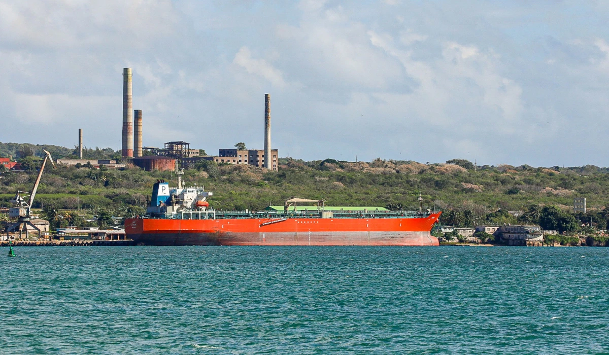 This view shows a tanker ship at the Supertanker Base in the Industrial Zone of the port of Matanzas, Cuba, on March 30, 2026. (AFP)