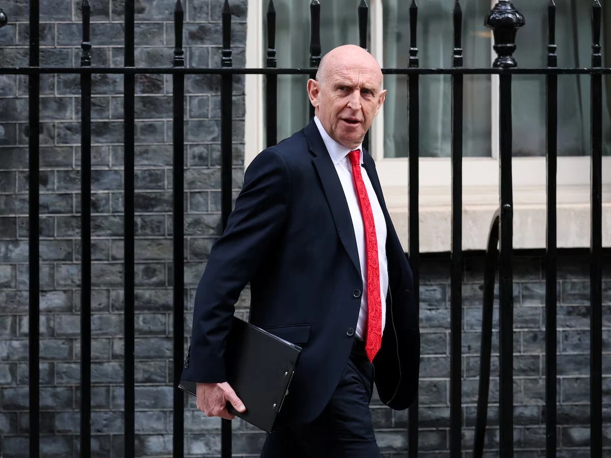 British Defence Secretary John Healey walks outside 10 Downing Street, on the day of a cabinet meeting, in London, Britain, March 17, 2026. (REUTERS)
