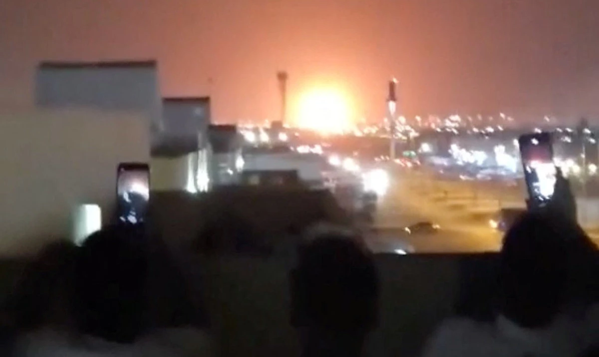 Fire rises from an explosion following a strike near oil company Aramco, in Riyadh, Saudi Arabia. (Reuters)