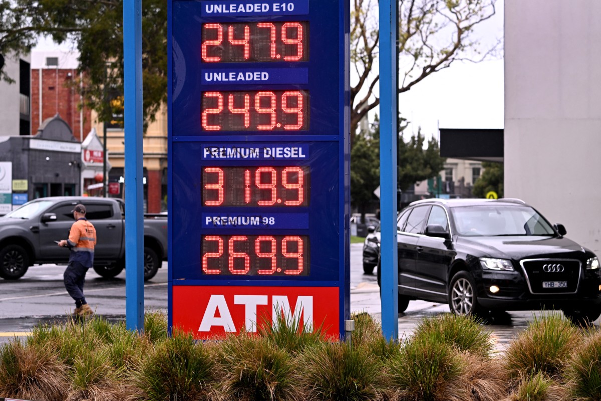 Fuel prices are displayed at a petrol station in the Melbourne suburb of Williamstown in Australia. (AFP)