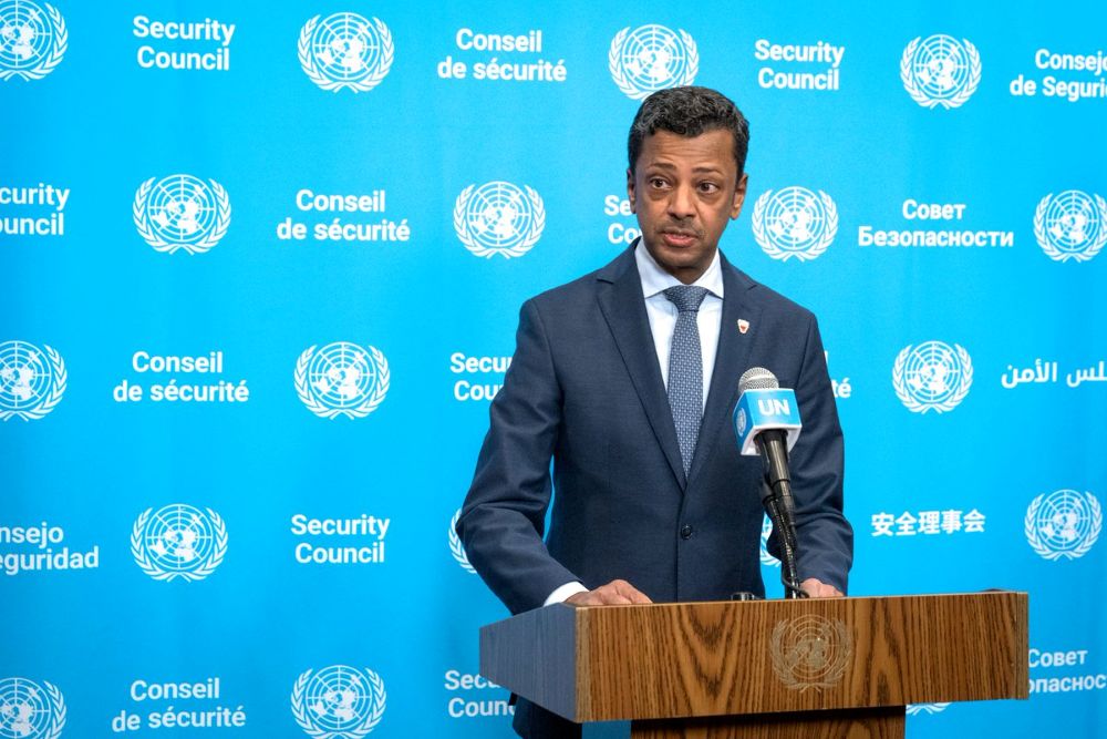 Jamal Fares Alrowaiei warned that continuing Iranian attacks against Gulf states risk setting a dangerous global precedent. (X/@UNLibrary)