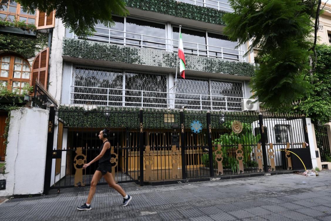 A woman walks in front of the Iranian Embassy in Buenos Aires on February 28, 2026. (File/AFP)