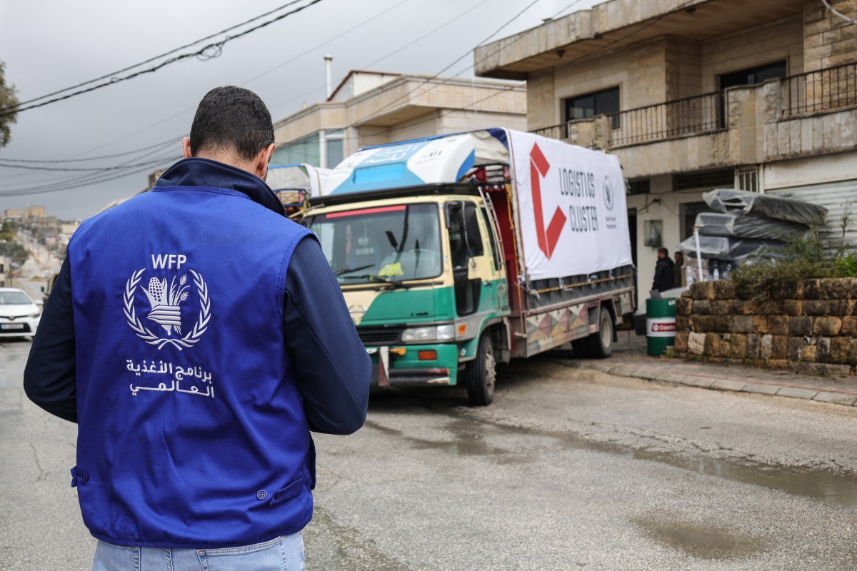 A logistics officer delivers United Nations humanitarian aid parcels in the Christian border village of Qlayaa in south-eastern Lebanon. (AFP)