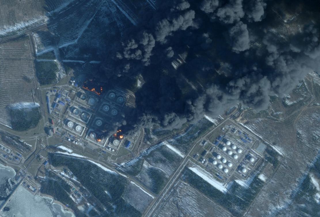 Primorsk was also attacked in March when an oil depot was set ablaze. Above, a satellite image taken on March 23, 2026 shows smoke rising from an oil terminal at Primorsk. (Planet Labs PBC/AFP)