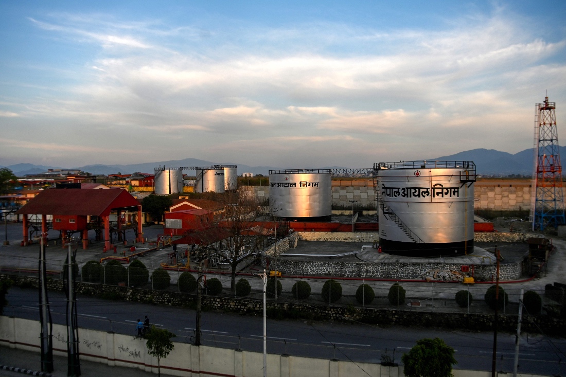 Aviation fuel tanks are seen at the Tribhuvan International airport in Kathmandu, Nepal. (AFP)