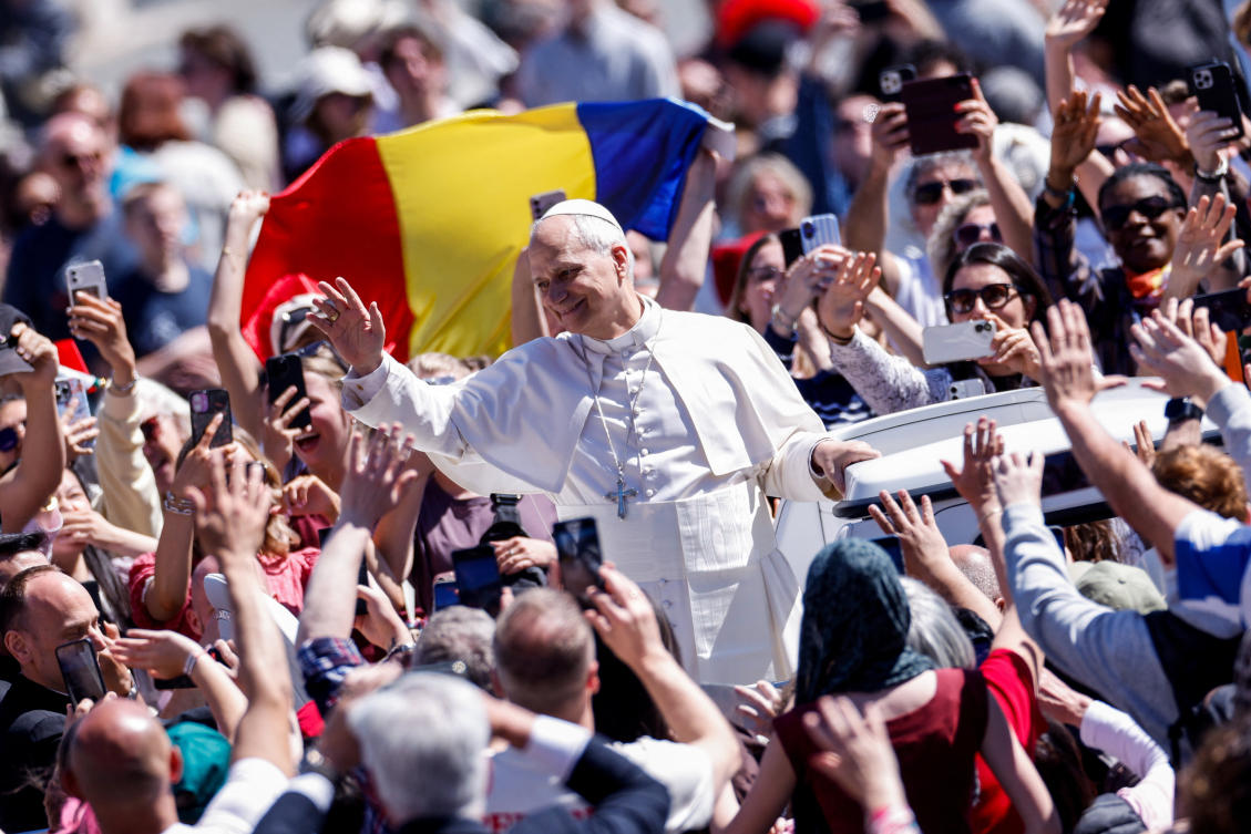 Pope Leo XIV waves from the popemobile as he leaves after delivering his "Urbi et Orbi" (To the city and the world) message, on Easter Sunday, at the Vatican. (Reuters)