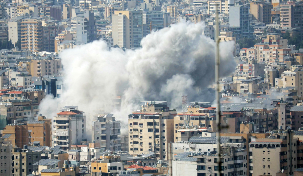 Smoke rises from the site of an Israeli strike in Beirut's southern suburbs, on April 5, 2026. (AFP)