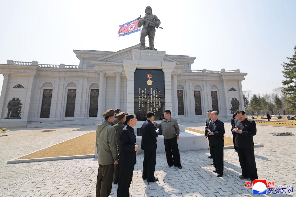 This undated picture released by North Korea's official Korean Central News Agency (KCNA) on April 3, 2026 shows North Korean leader Kim Jong Un (C) inspecting the Memorial Museum of Combat Feats at the Overseas Military Operations under construction in Pyongyang. (FILE/AFP)