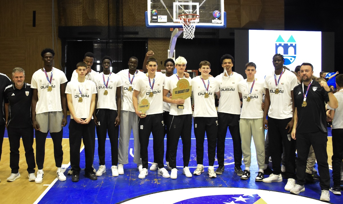 Dubai Basketball U-18 squad celebrates their win in Sarajevo. (Supplied)