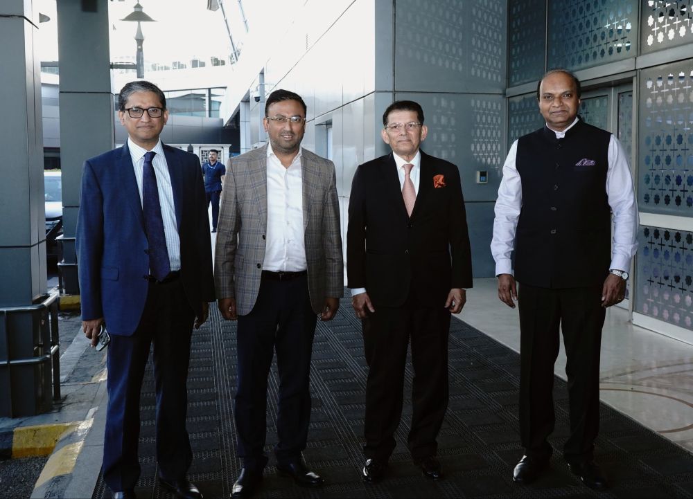 Bangladesh’s Foreign Minister Khalilur Rahman, 2nd right, is received by B. Shyam, right, joint secretary of the Ministry of External Affairs, New Delhi, Apr. 7, 2026. (Ministry of External Affairs)