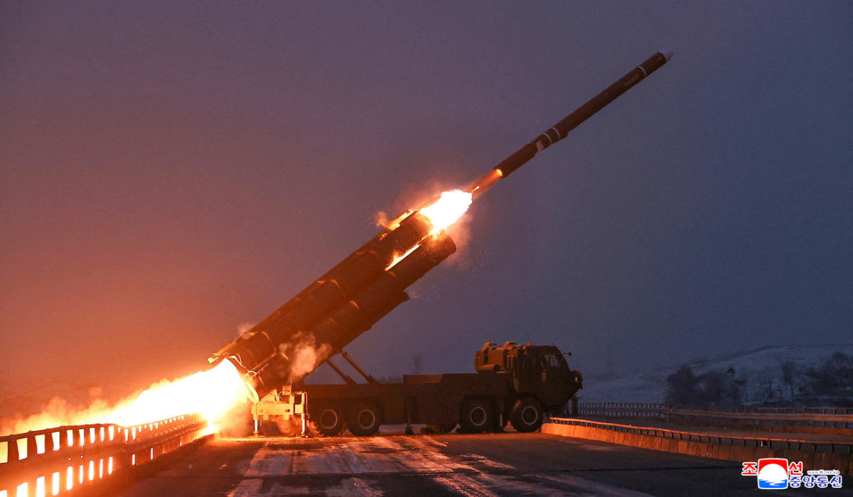 A projectile flies mid-air on the day North Korean leader Kim Jong Un oversaw a long-range strategic cruise missile launching drill, according to local media, at an unknown location, December 28, 2025. (REUTERS file photo)