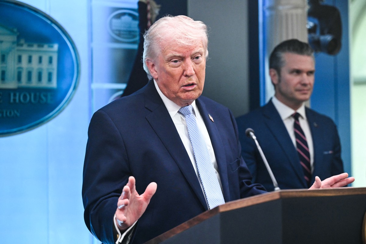 US President Donald Trump speaks about the conflict in Iran in the James S. Brady Press Briefing Room of the White House in Washington, DC, US. (AFP)