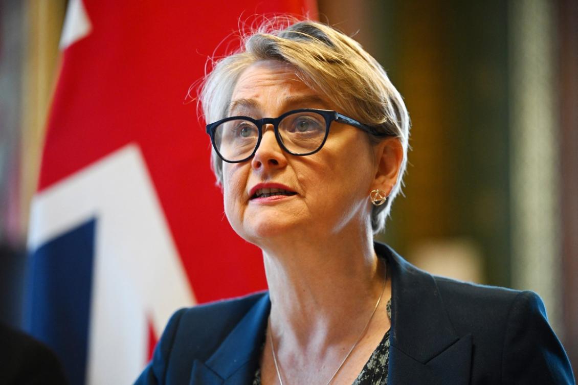 Britain's Foreign Secretary Yvette Cooper speaks during a virtual summit at the Foreign & Commonwealth Office in London on April 2, 2026. (File/AFP)