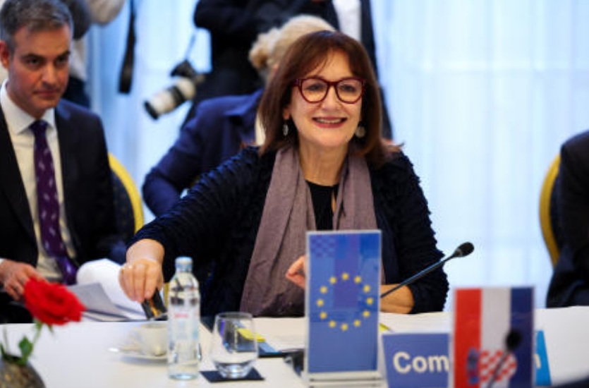 European Commissioner for the Mediterranean Dubravka Suica reacts ahead of the MED9 informal ministerial meeting in Split, Apr. 9, 2026. (Reuters)