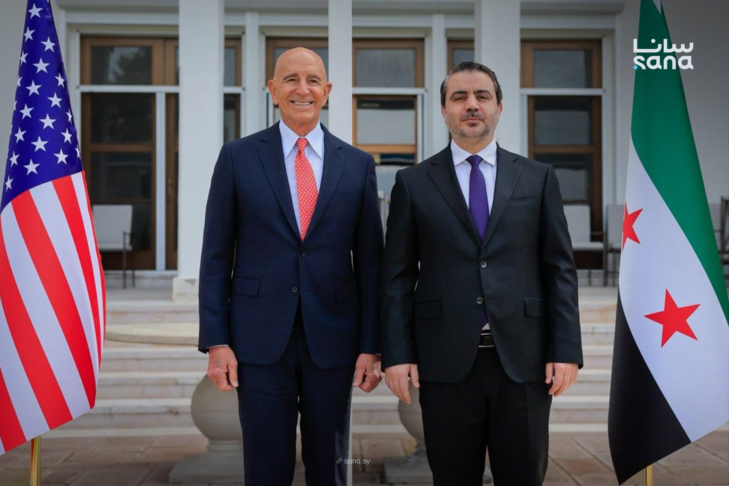 Syria’s Minister of Foreign Affairs Asaad Hassan Al-Shaibani met US Special Envoy to Syria Tom Barrack in Ankara. (SANA)
