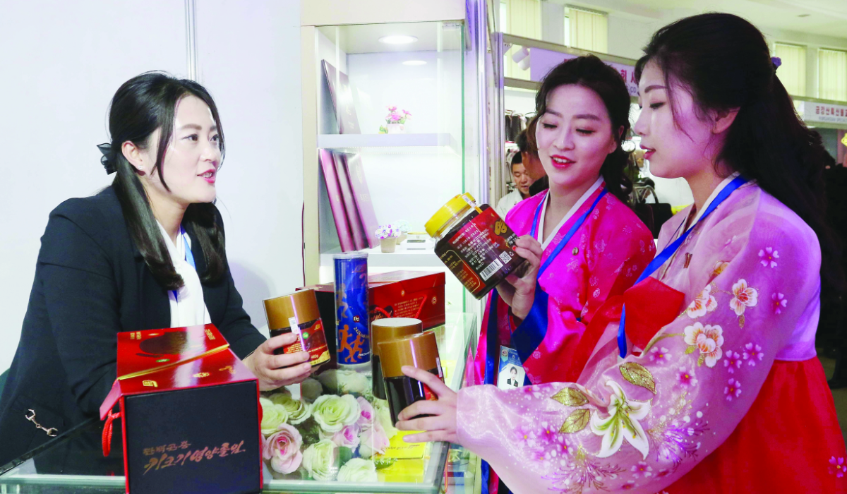 Pyongyang citizens look around the Pyongyang International Tourist Souvenir and Health Products Exhibition at the Sci-Tech Complex in Pyongyang, North Korea, Friday, April 10, 2026. (AP)