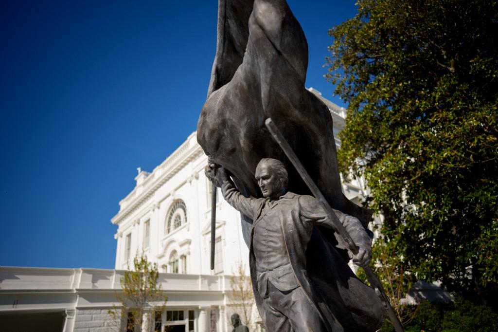 A US official on Saturday denied reports that Washington has agreed to unfreeze Iranian assets. Above, the Freedom’s Charge sculpture at the Rose Garden of the White House on April 10, 2026. (Getty Images via AFP)