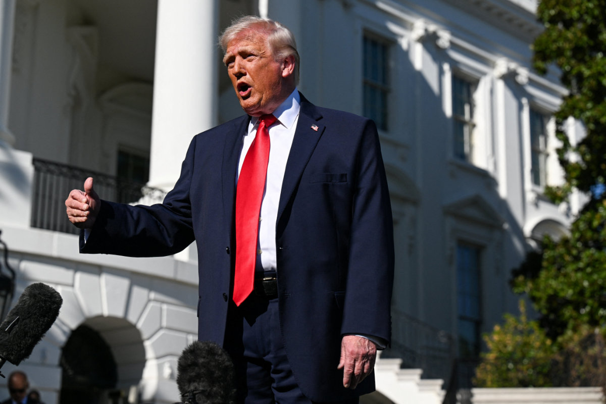 US President Donald Trump speaks to the press, as he departs from the White House, en route to Joint Base Andrews (JBA), in Washington, D.C., on April 11, 2026. (REUTERS)