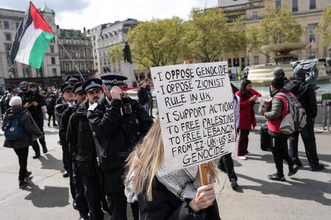 Police in London said they had arrested more than 500 pro-Palestinian protesters at a demonstration in support of the banned group Palestine Action on Saturday. (AFP)