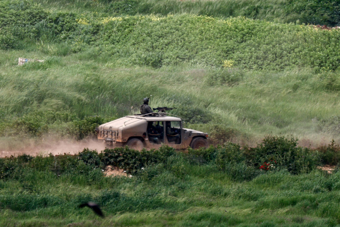 An Israeli military vehicle manouvres in Lebanon, as seen from the Israeli side of the border, April 12, 2026. (Reuters)