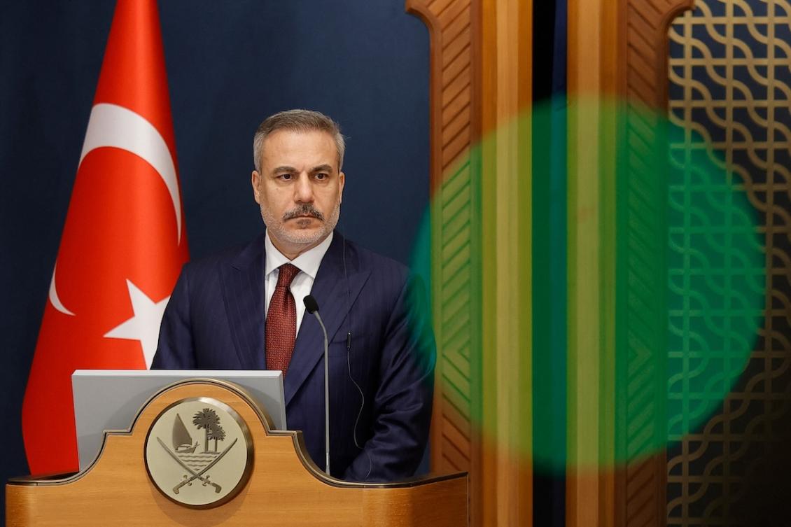 Turkey's Foreign Minister Hakan Fidan speaks during a joint press conference with Qatar's Prime Minister and Foreign Minister Sheikh Mohammed bin Abdulrahman Al Thani, in Doha on March 19, 2026. (FILE/AFP)