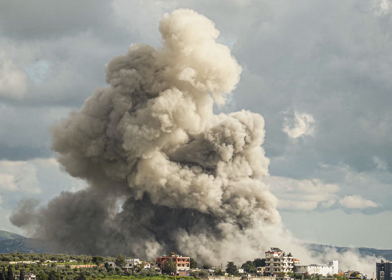 Smoke rises from the site of an Israeli airstrike that targeted an area in the southern Lebanese city of Nabatieh on April 12, 2026. (AP)