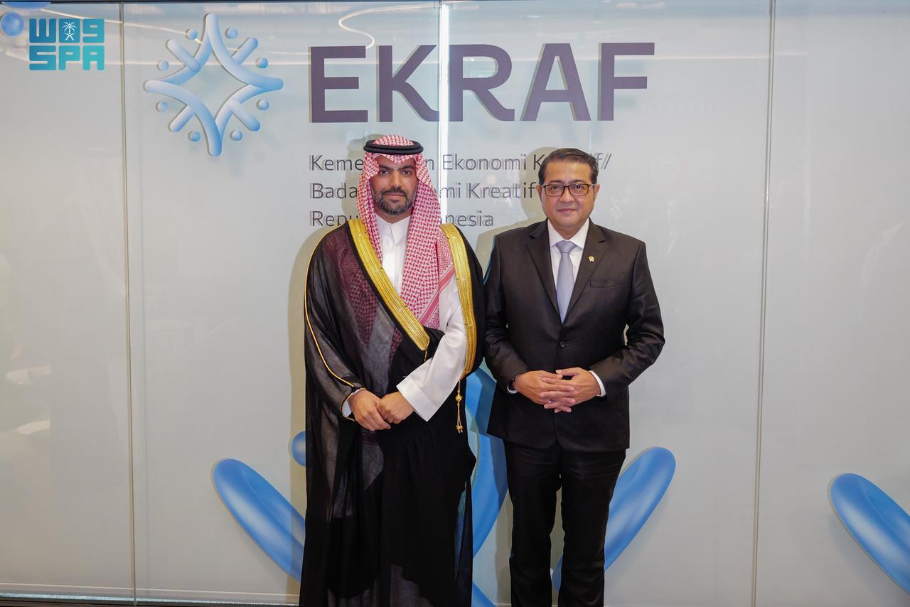 Saudi Arabia’s Minister of Culture Prince Badr bin Abdullah bin Farhan meets Indonesia’s Minister of Creative Economy Teuku Riefky Harsya in Jakarta on Tuesday. (Supplied)