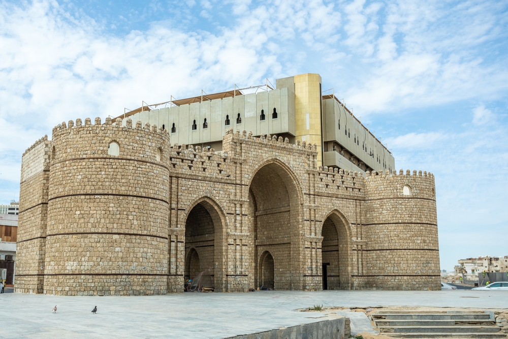 Bab Makkah in Jeddah’s historic district, as travelers increasingly turn to domestic destinations amid geopolitical uncertainty in the region. Shutterstock.