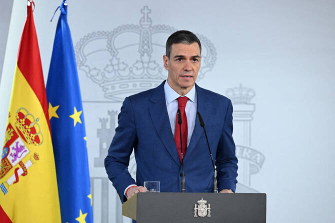 An Israeli advocacy NGO said Tuesday that it had asked the International Criminal Court to consider legal action against Spanish Prime Minister Pedro Sanchez for allegedly “aiding war crimes” through exports to Iran. (AFP/File)