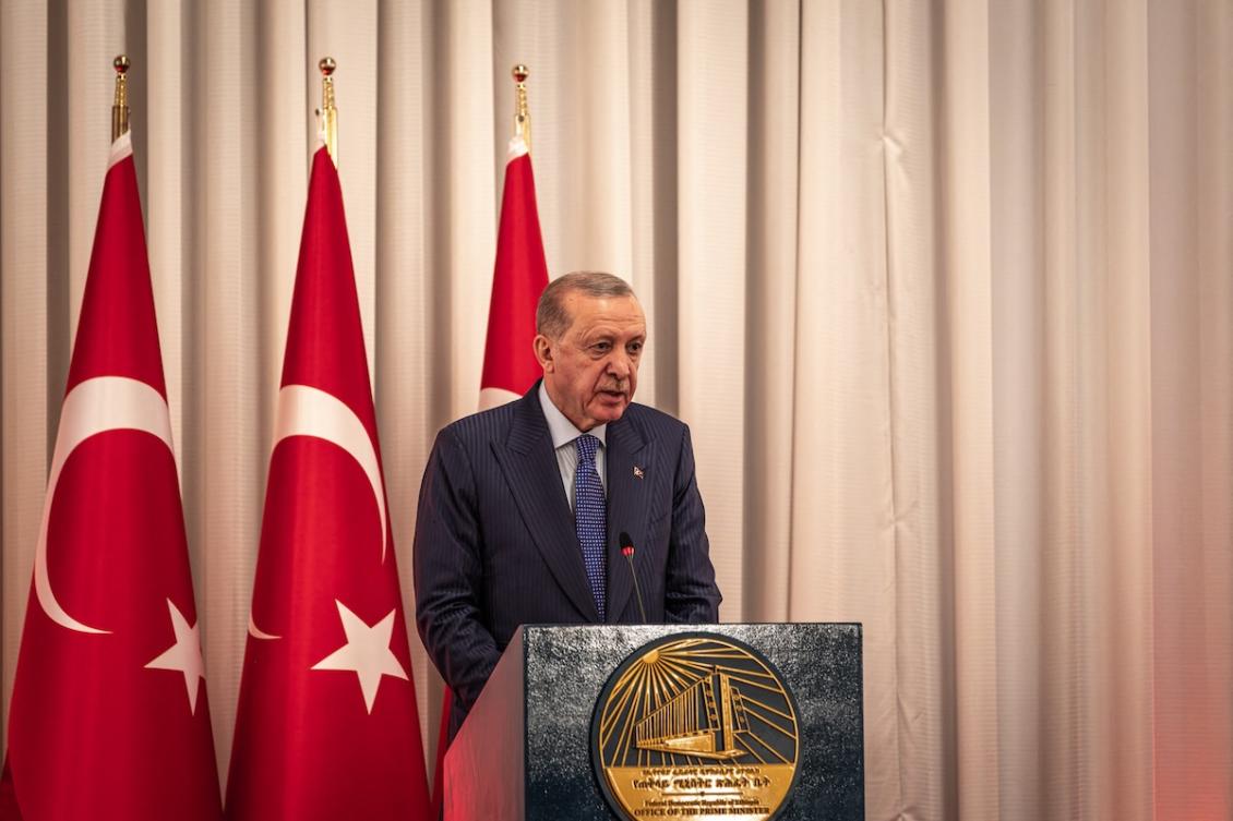 Turkiye’s President Recep Tayyip Erdogan speaks during a join press conference with Ethiopia’s Prime minister during his official visit at the National Palace in Addis Ababa on February 17, 2026. (FILE/AFP)