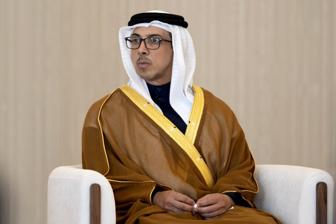 Vice President and Deputy Prime Minister Sheikh Mansour bin Zayed al-Nahyan attending a reception for India's prime minister and delegation at the Presidential Airport in Abu Dhabi on February 13, 2024. (FILE/AFP)