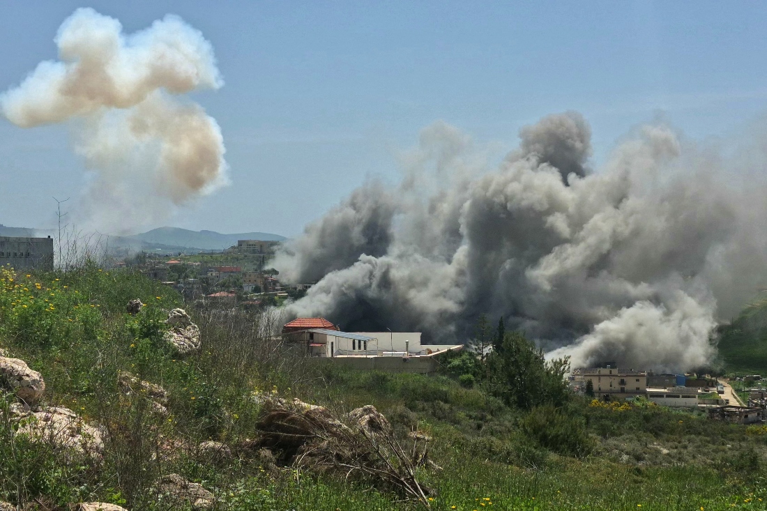 Smoke rises from the site of a series of Israeli strikes that targeted the southern Lebanese city of Nabatieh on April 16, 2026. (AFP)