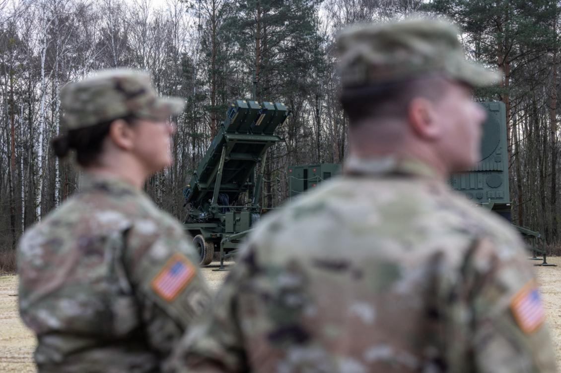 US soldiers stand next to surface-to-air missile launchers of Poland’s Patriot (Wisla) system during a demonstration training in Sochaczew on Dec. 18, 2024. (AFP file photo)